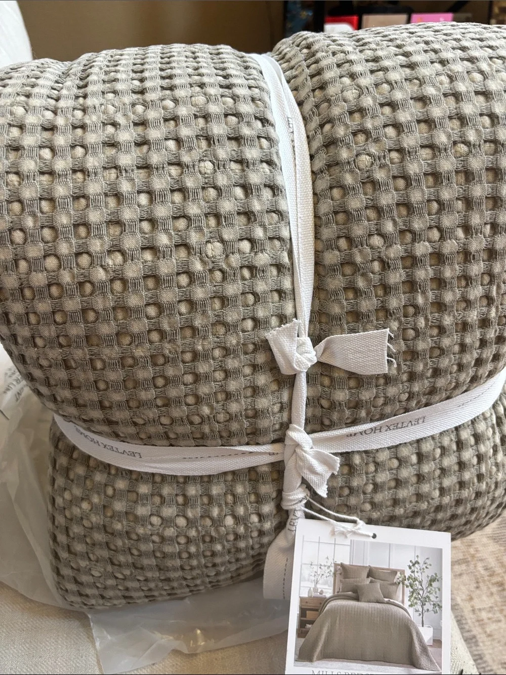 Levtex Home Mills Waffle Taupe Queen Bedspread Set 3 Pc 106x106